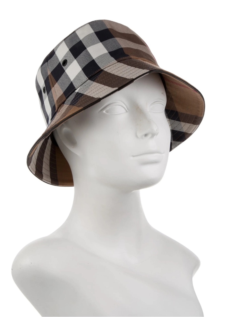 Burberry Checkered Bucket Hat - Tan, Beige, Black, Red Accent